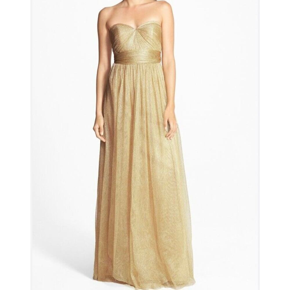 NWOT Jenny Yoo Women Gold Tulle Strapless Babydoll Gown 4 Bridesmaid Prom Dress